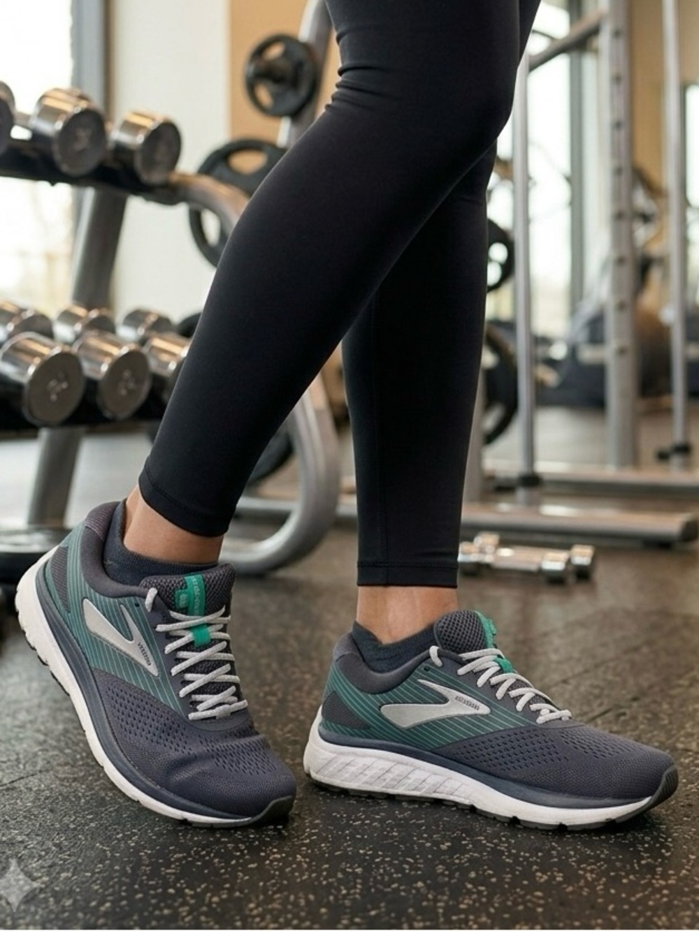 Brooks Addiction 14 Women Sz 8 Gray Teal Walking Running Cushion Sneakers Shoes